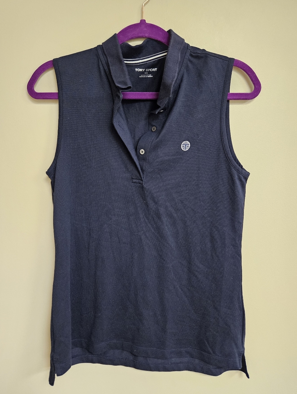 TORY BURCH SPORT PERFORMANCE PIQUE POLO SIZE M COLOR NAVY SHIRT PREPPY BUTTON